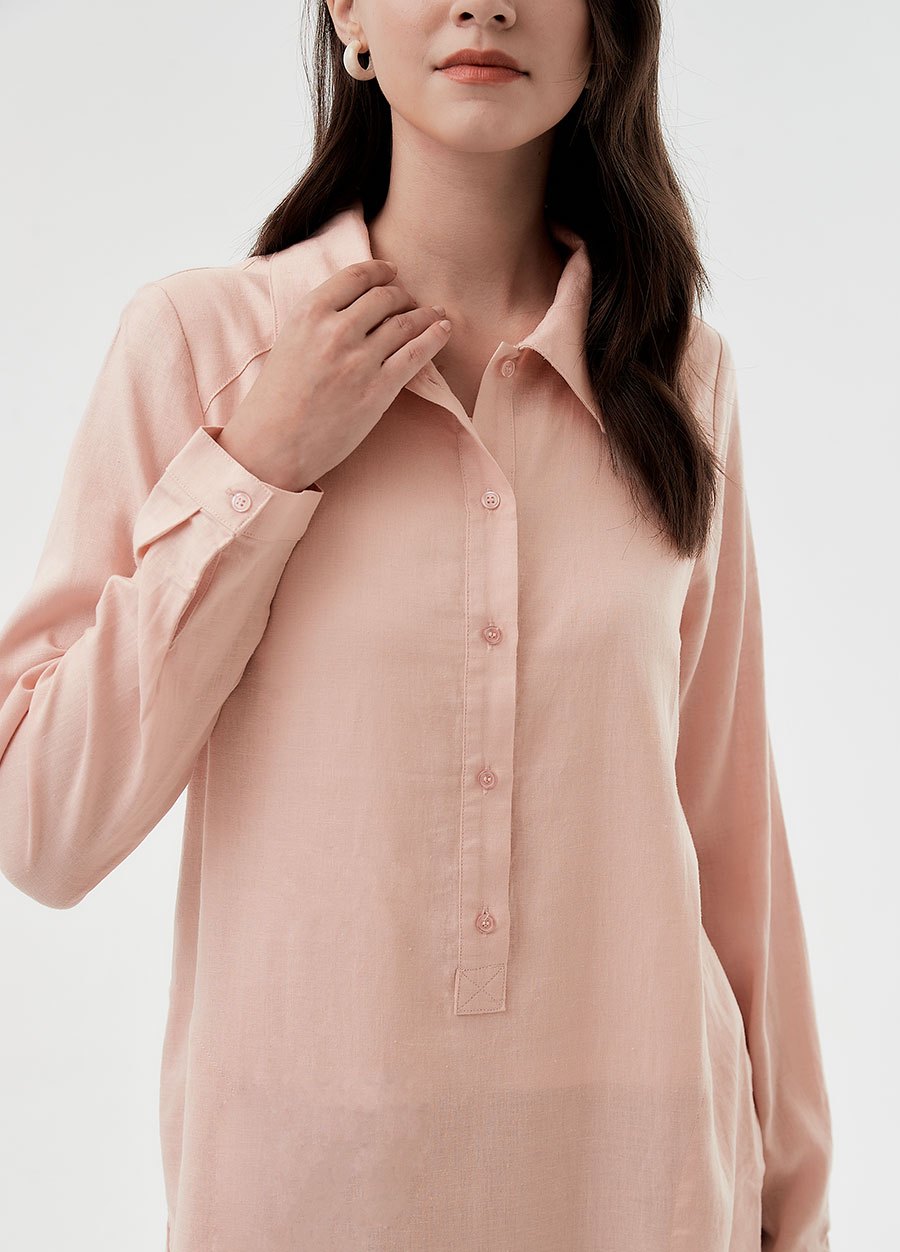 簡約亞麻襯衫孕哺洋裝