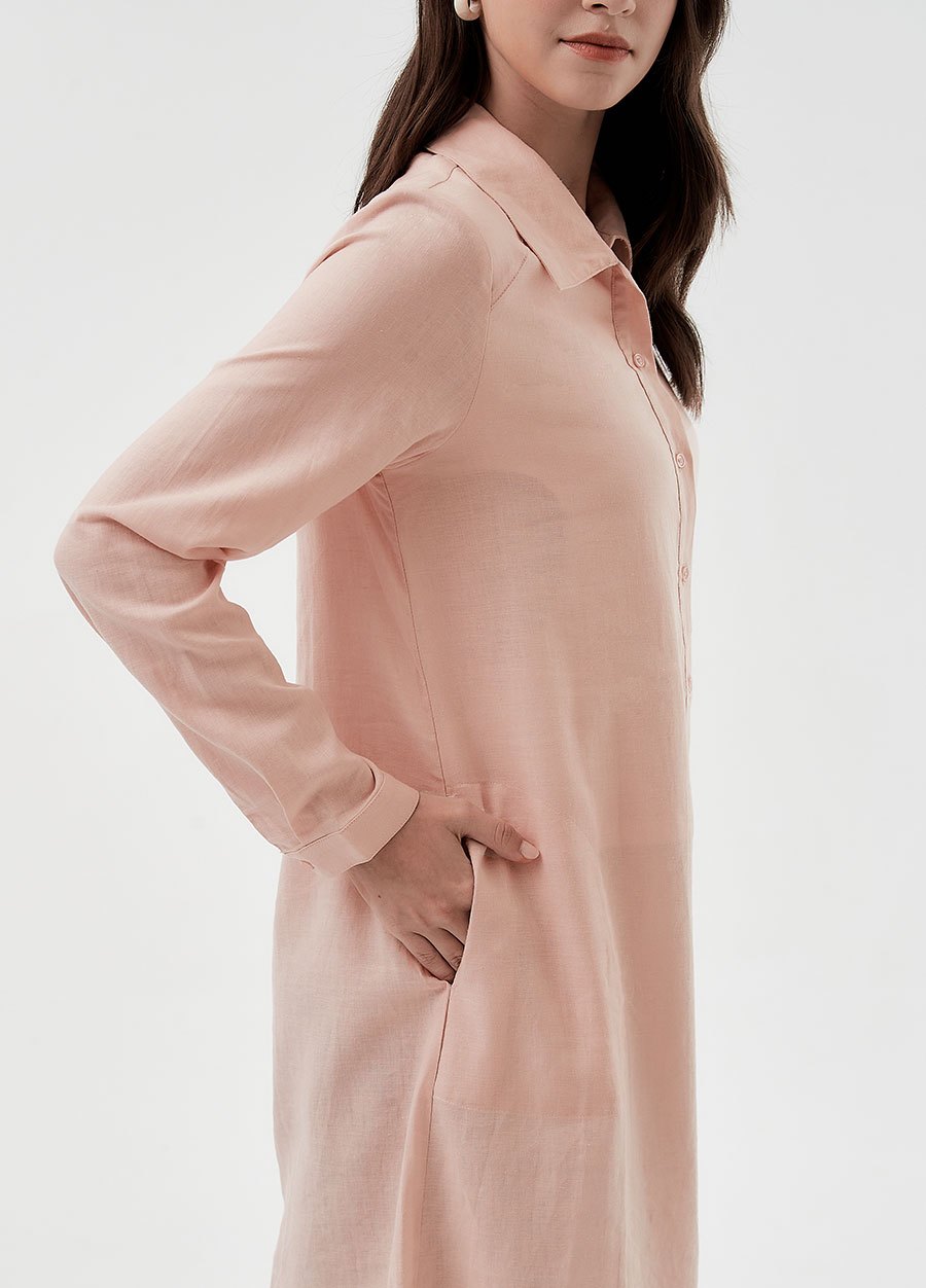 簡約亞麻襯衫孕哺洋裝