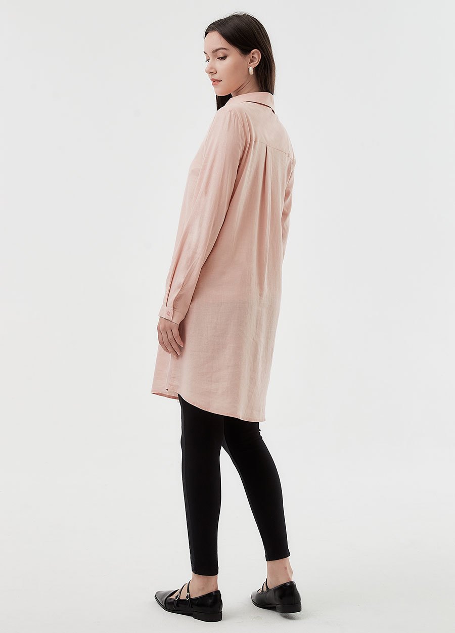 簡約亞麻襯衫孕哺洋裝