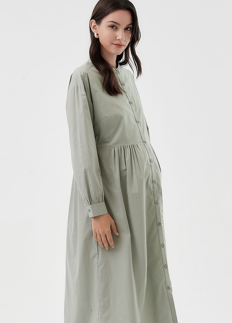 純棉素色襯衫孕哺洋裝(兩穿)