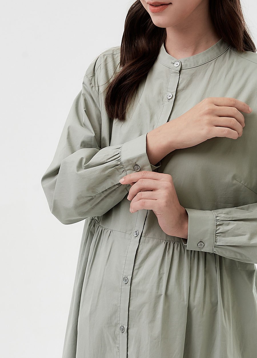 純棉素色襯衫孕哺洋裝(兩穿)