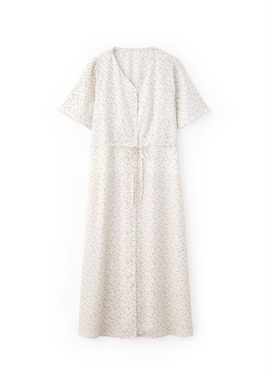 優雅V領荷葉袖孕哺洋裝