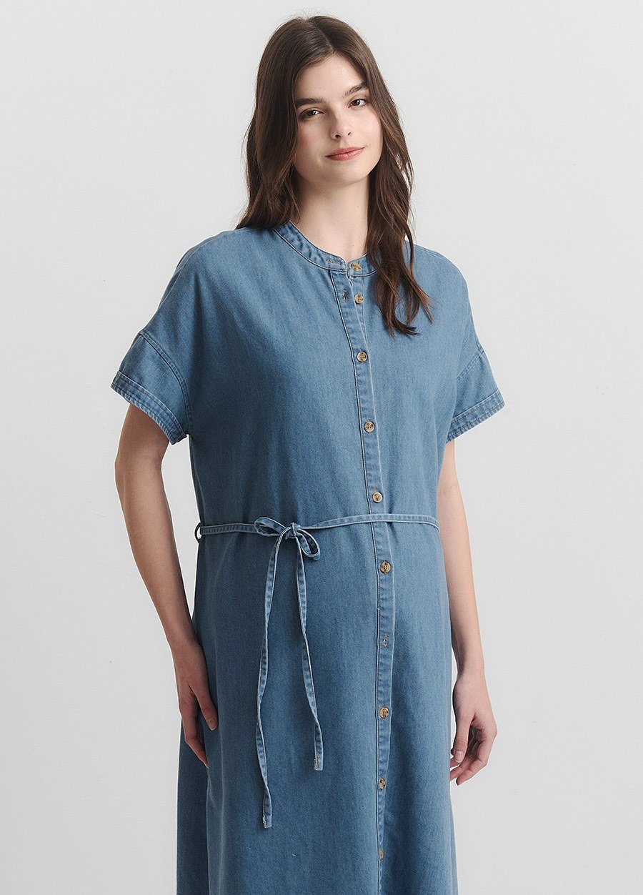 水洗牛仔襯衫孕哺洋裝(兩穿)