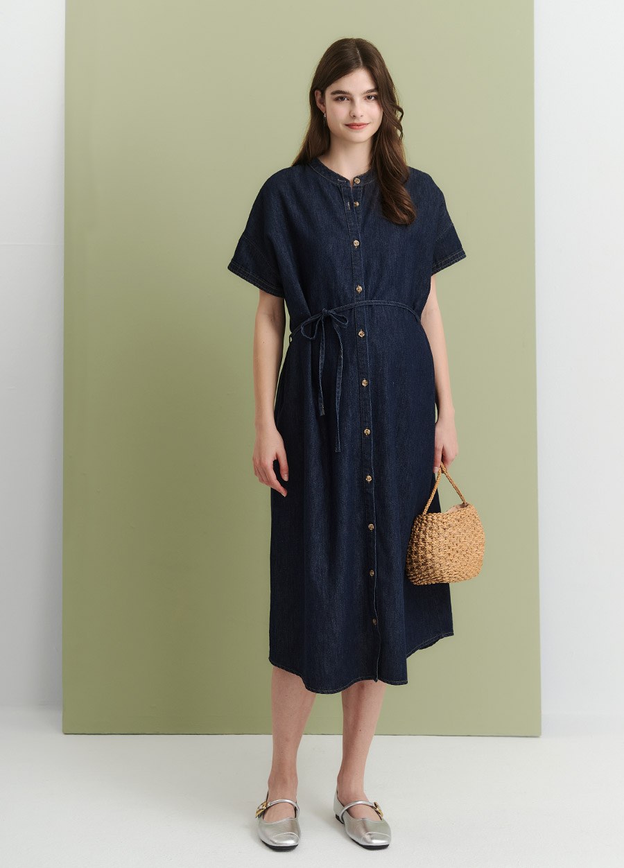 水洗牛仔襯衫孕哺洋裝(兩穿)