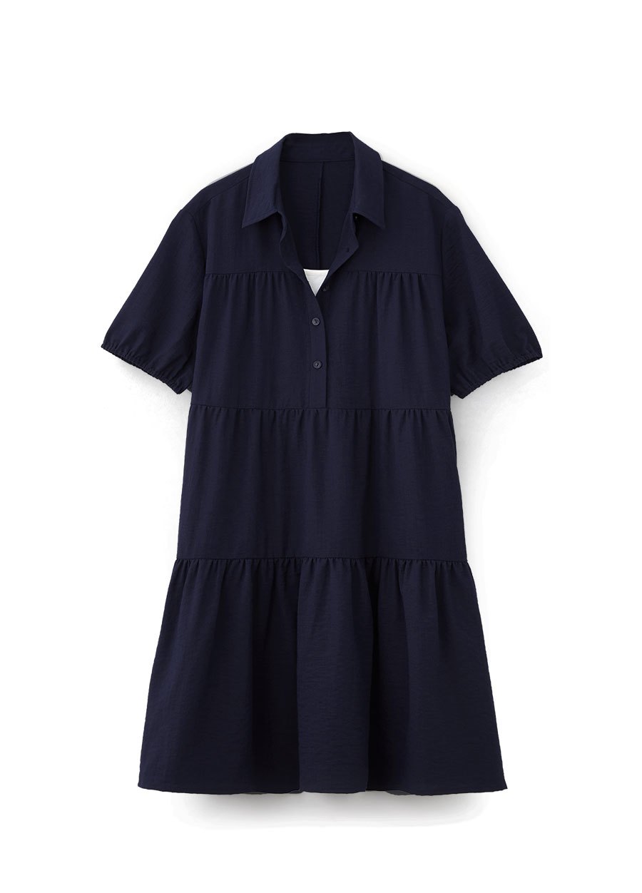 襯衫領蛋糕裙孕哺洋裝