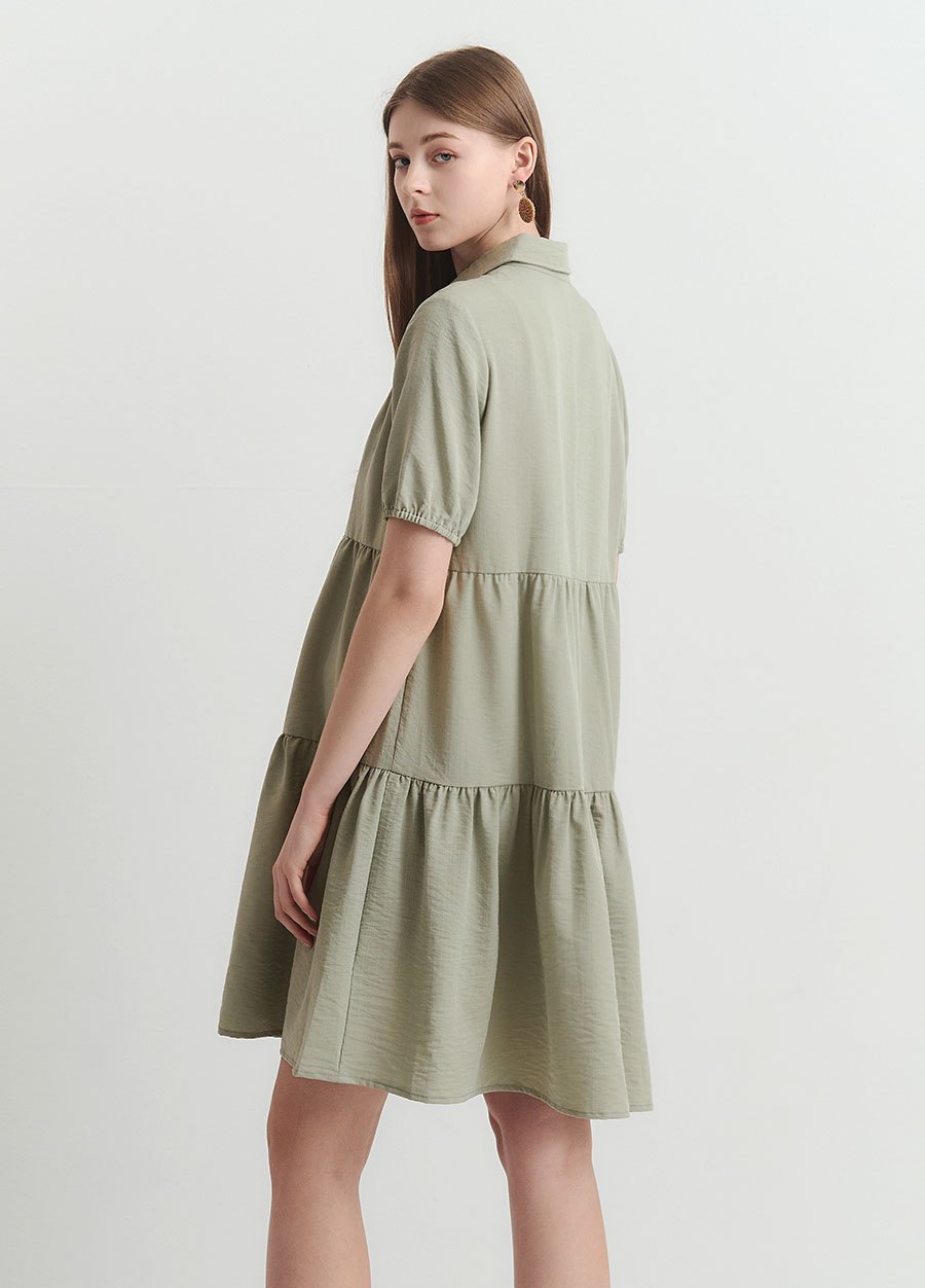 襯衫領蛋糕裙孕哺洋裝