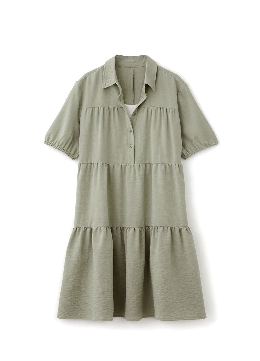 襯衫領蛋糕裙孕哺洋裝