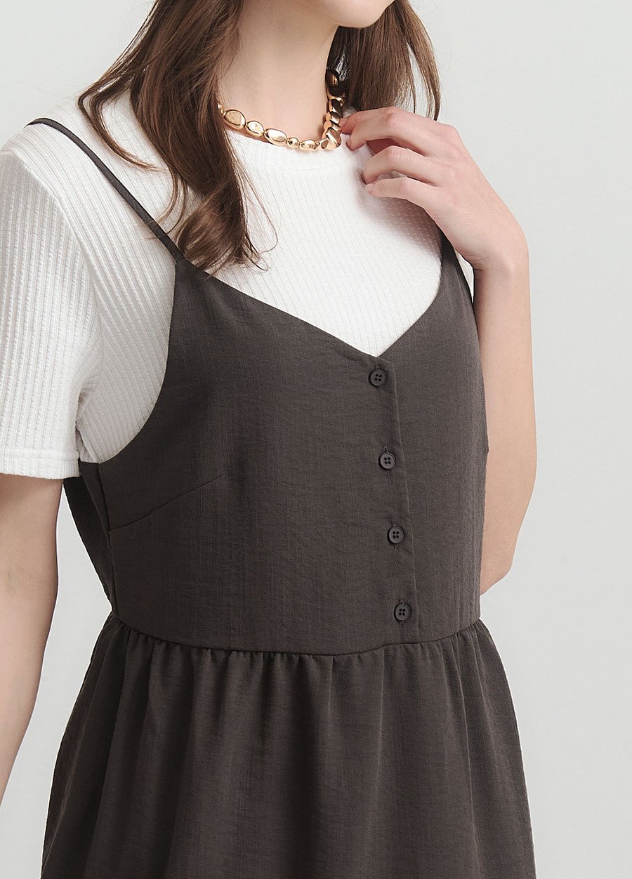 假兩件式細肩帶蛋糕孕哺洋裝