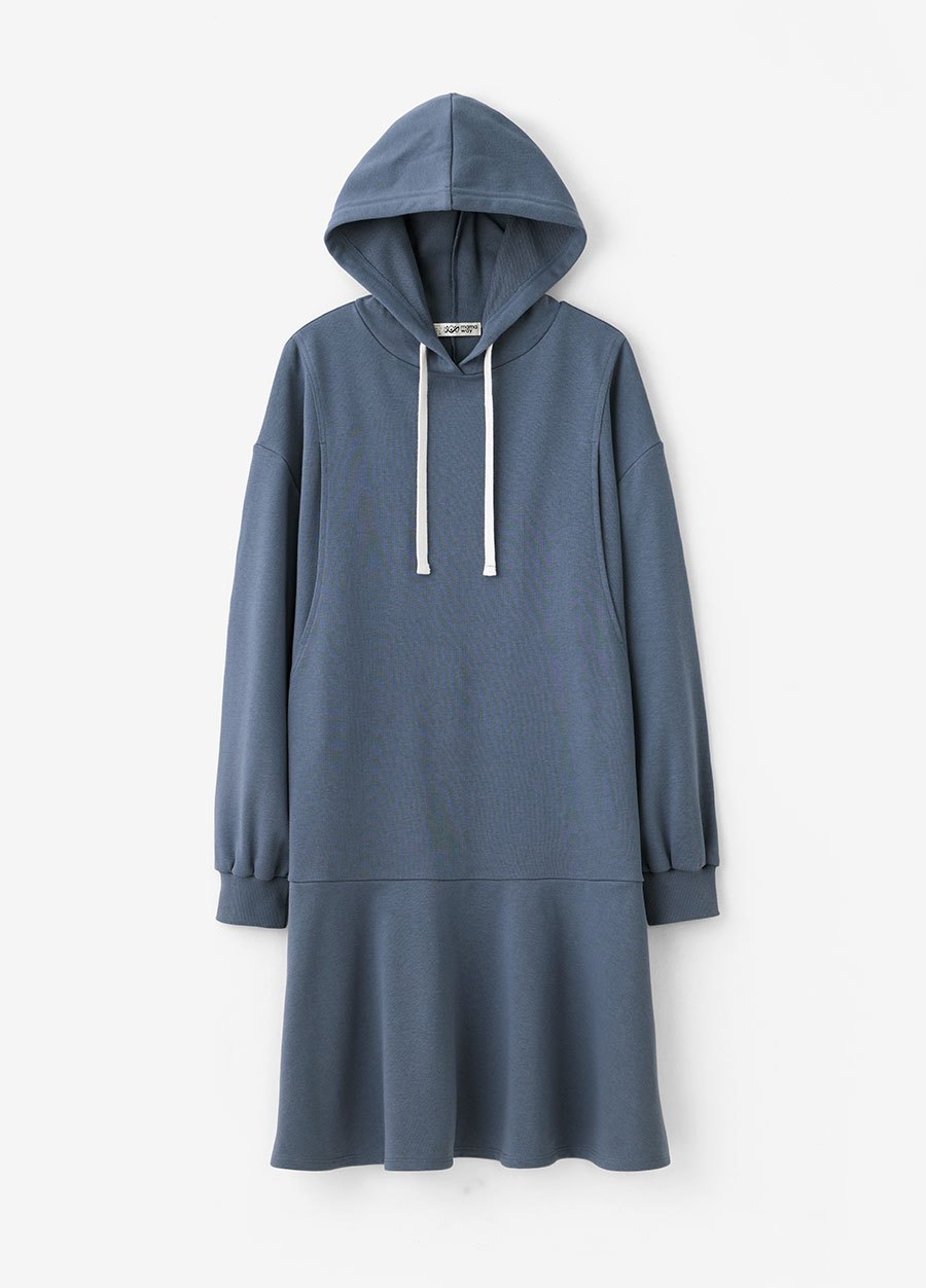 荷葉裙襬連帽孕哺洋裝