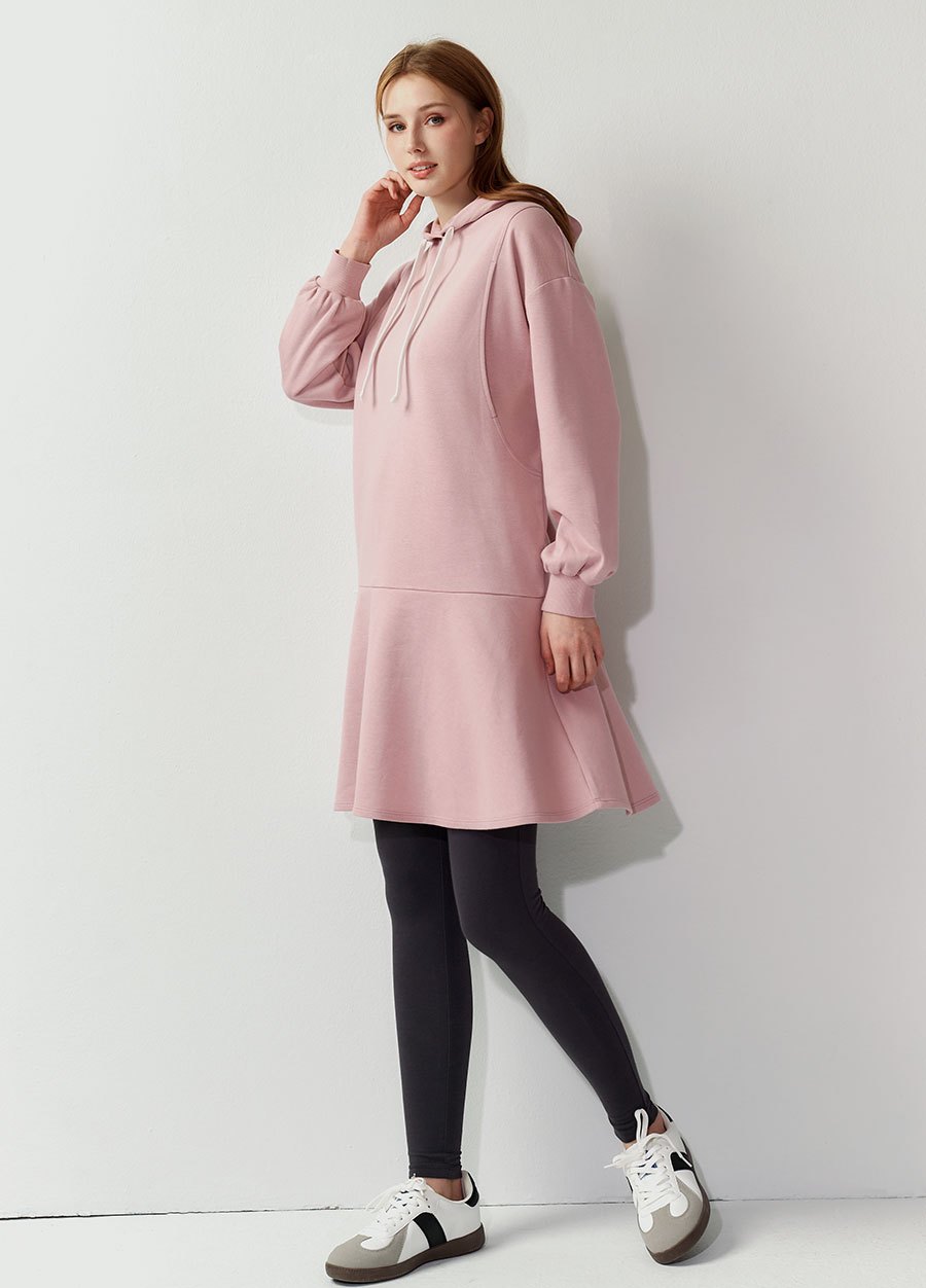 荷葉裙襬連帽孕哺洋裝