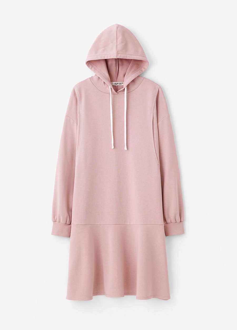 荷葉裙襬連帽孕哺洋裝