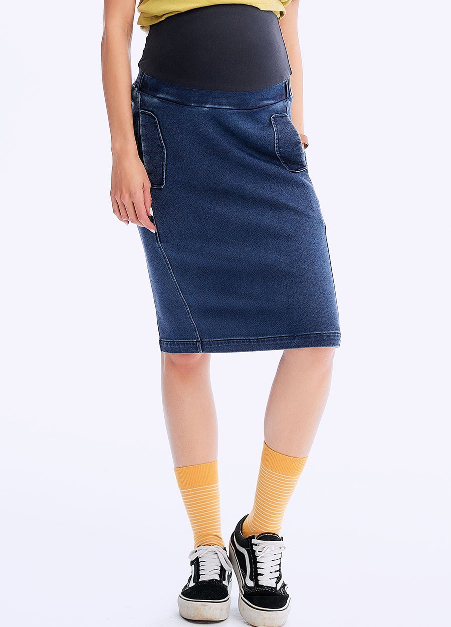 針織剪接牛仔孕婦裙