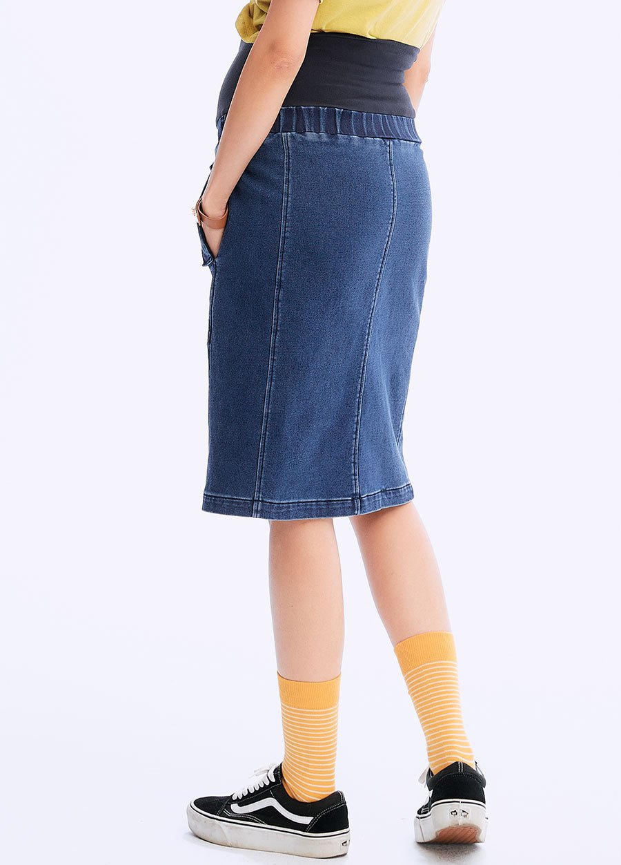 針織剪接牛仔孕婦裙