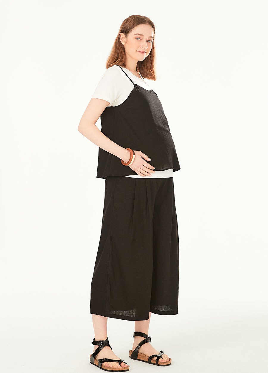 混麻垂墜孕婦寬褲