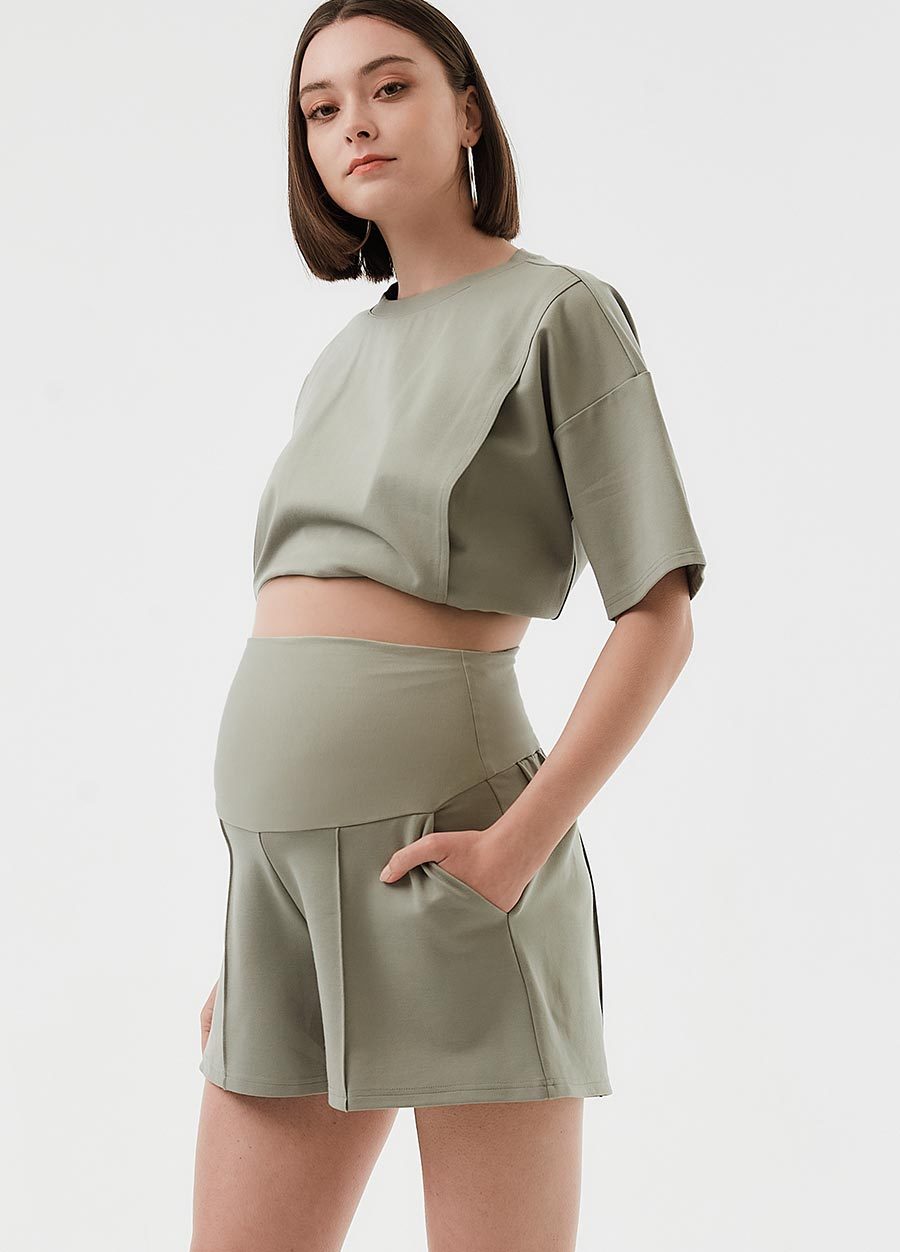 彈力壓線孕婦短褲