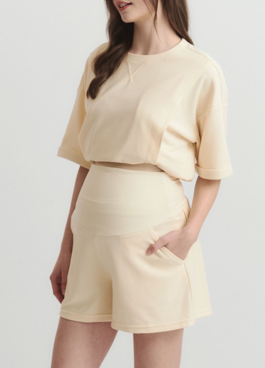 華夫格休閒孕婦短褲