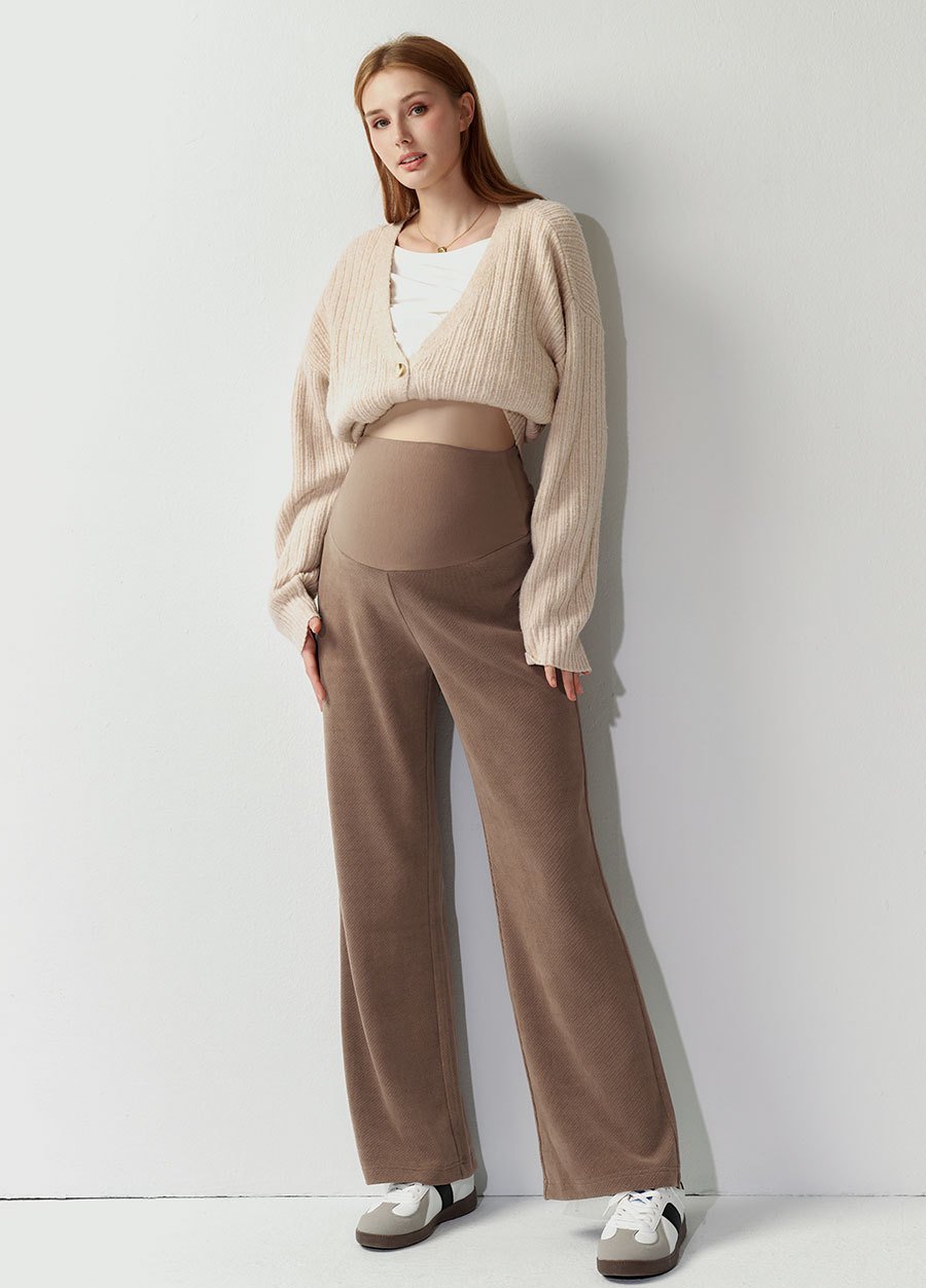 薄燈芯絨直筒孕婦寬褲