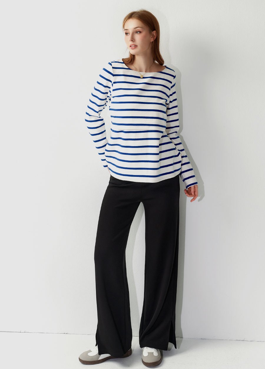 彈性開岔直筒孕婦寬褲