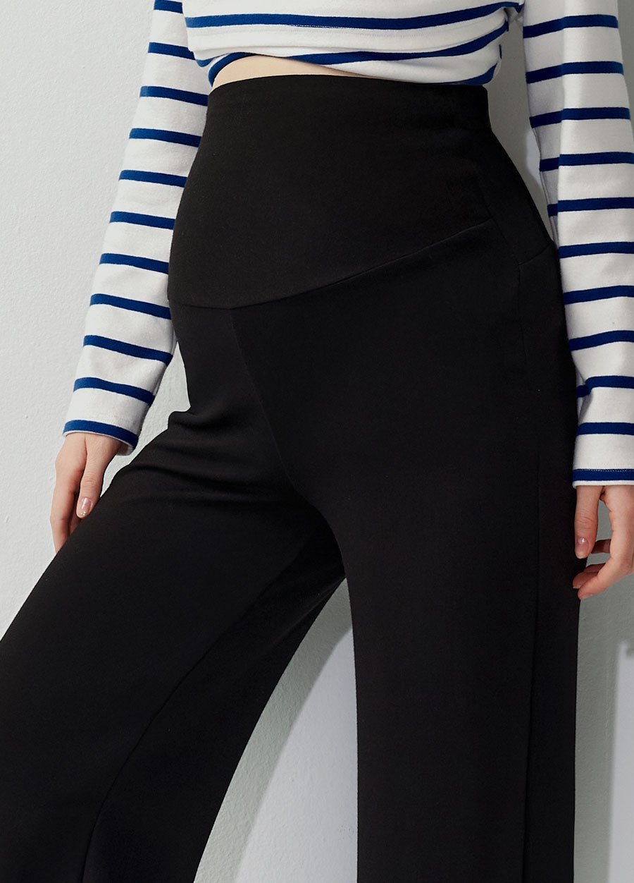 彈性開岔直筒孕婦寬褲