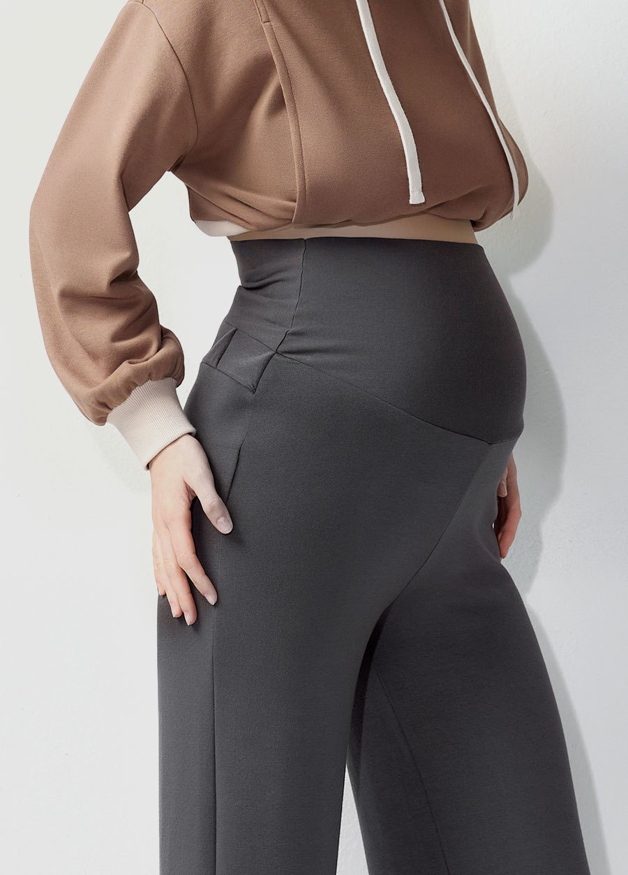 彈性開岔直筒孕婦寬褲