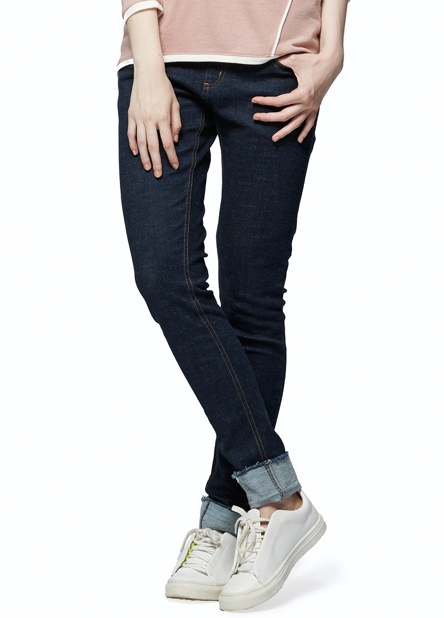 毛邊反摺窄管牛仔孕婦褲