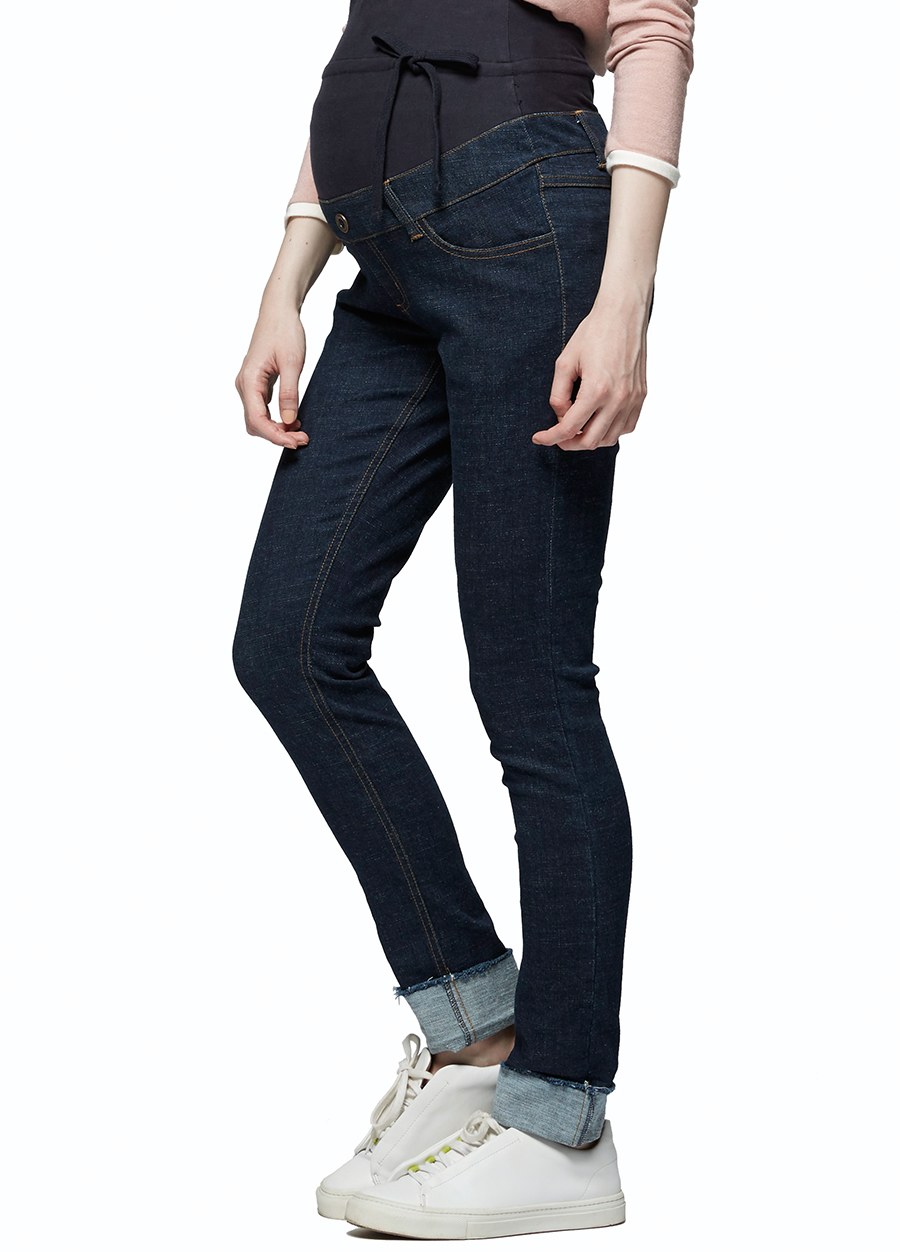 毛邊反摺窄管牛仔孕婦褲