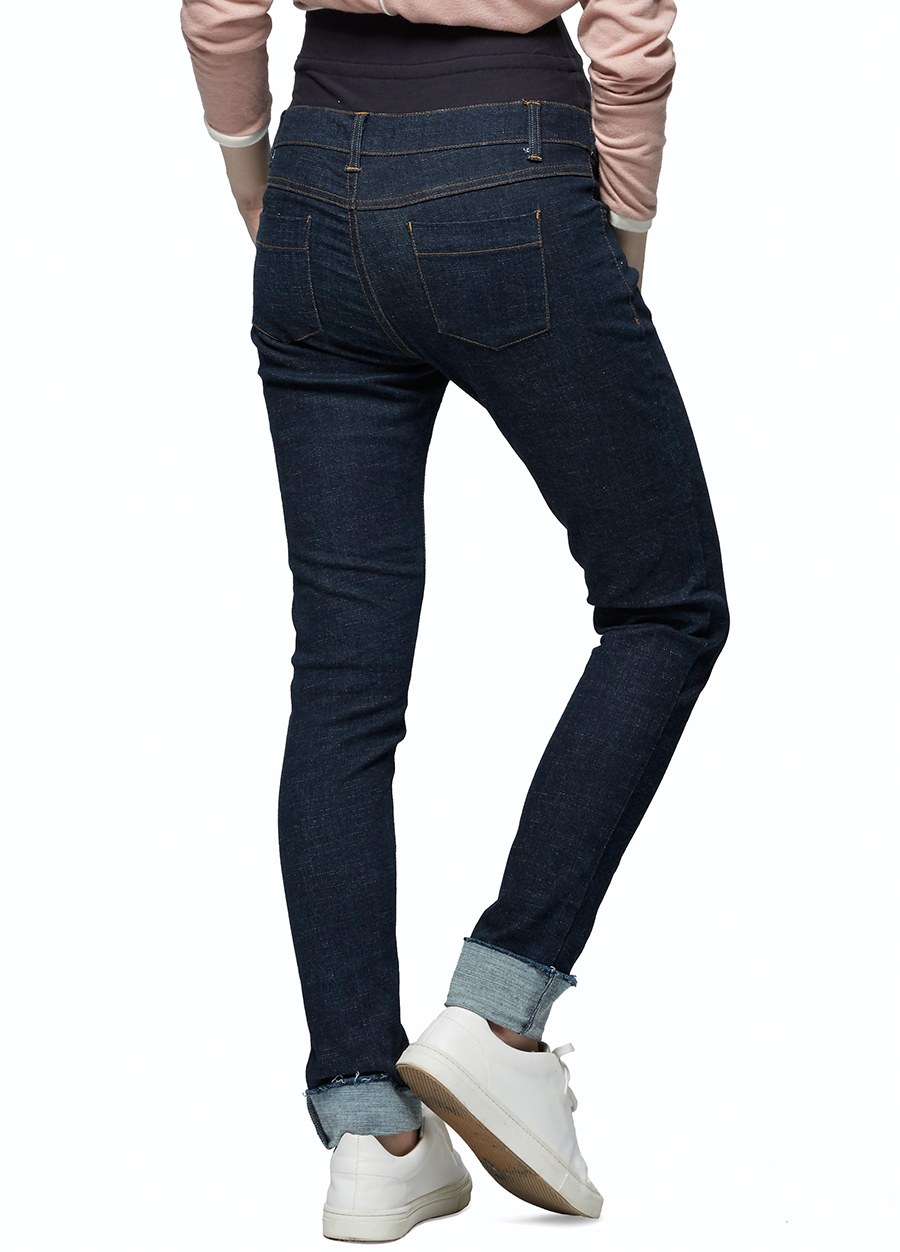 毛邊反摺窄管牛仔孕婦褲