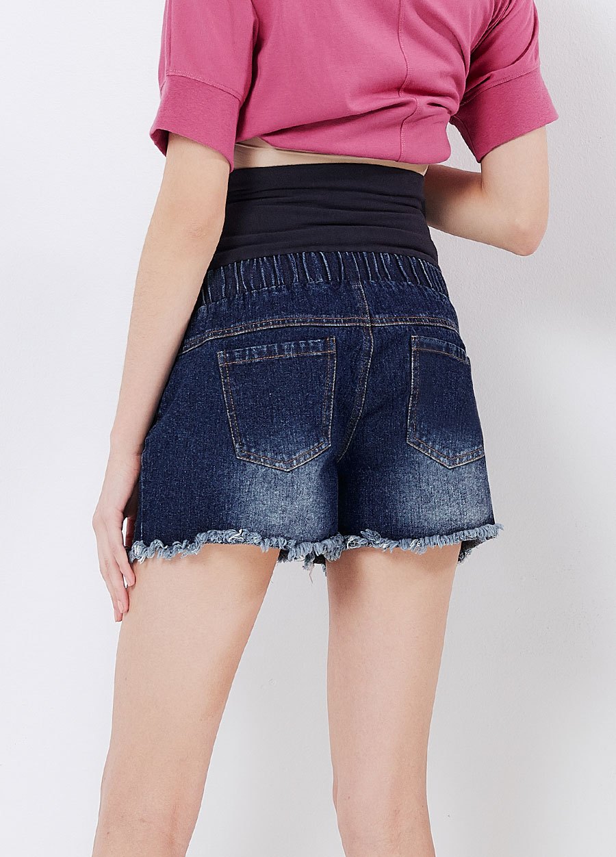 刷白抓破抽鬚牛仔孕婦短褲