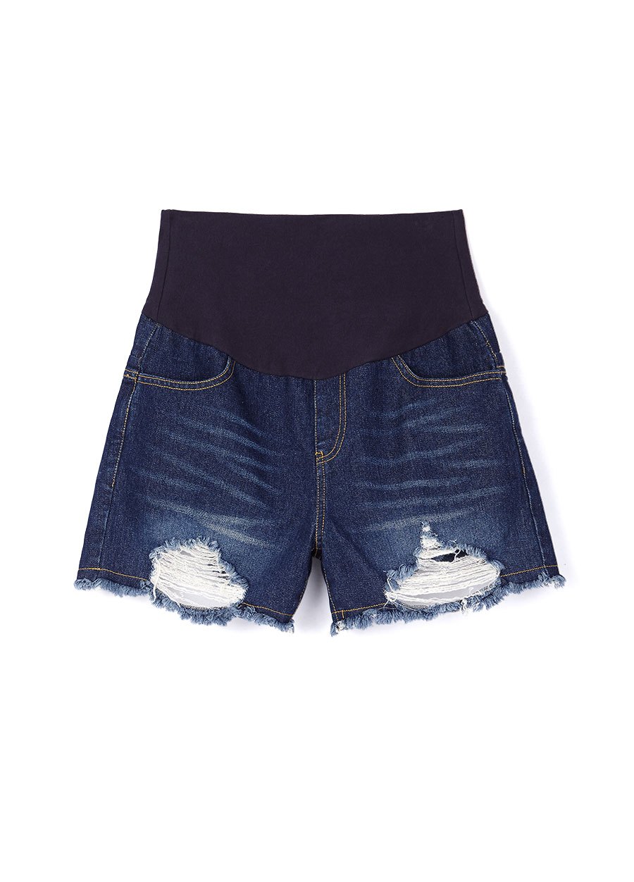 刷白抓破抽鬚牛仔孕婦短褲