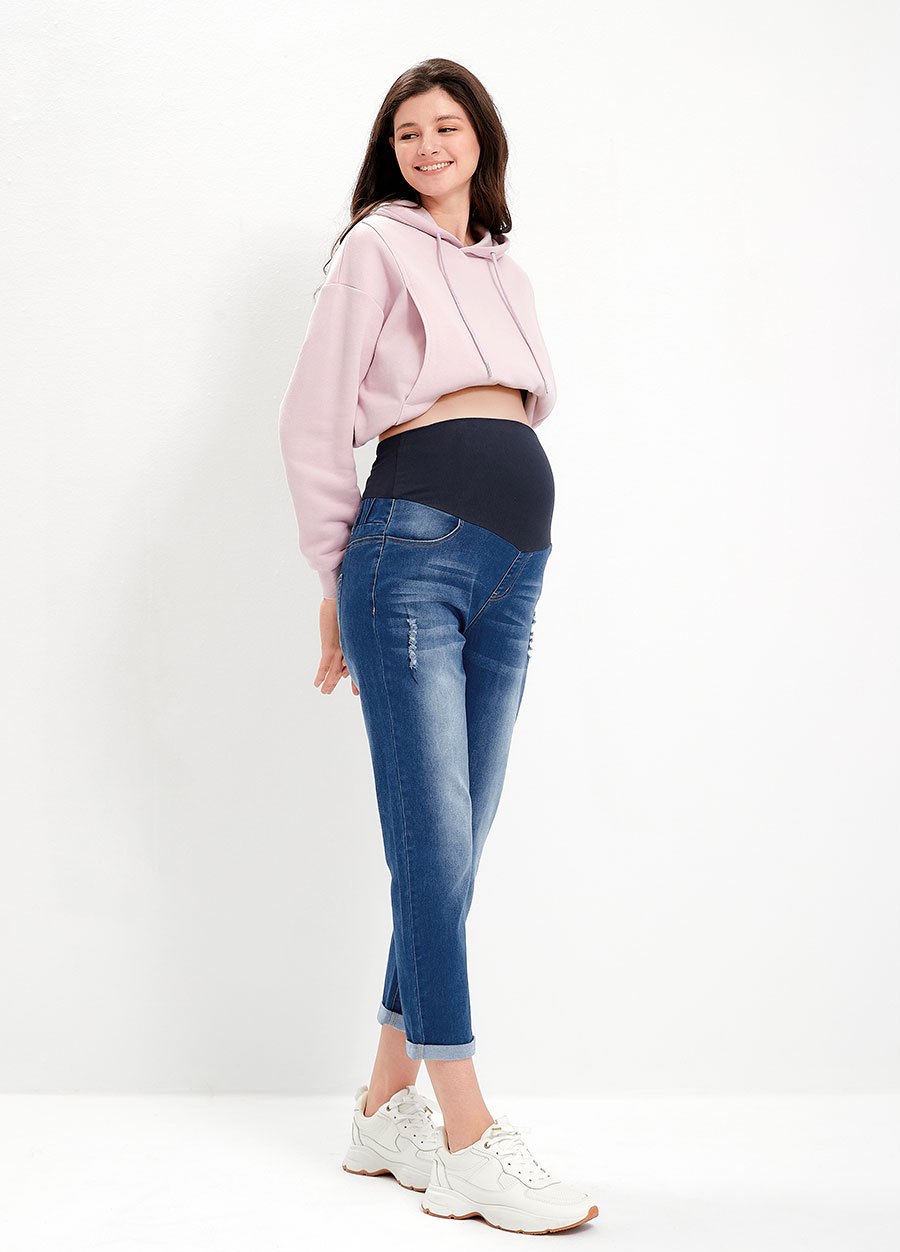 Boyfriend刷破牛仔孕婦褲