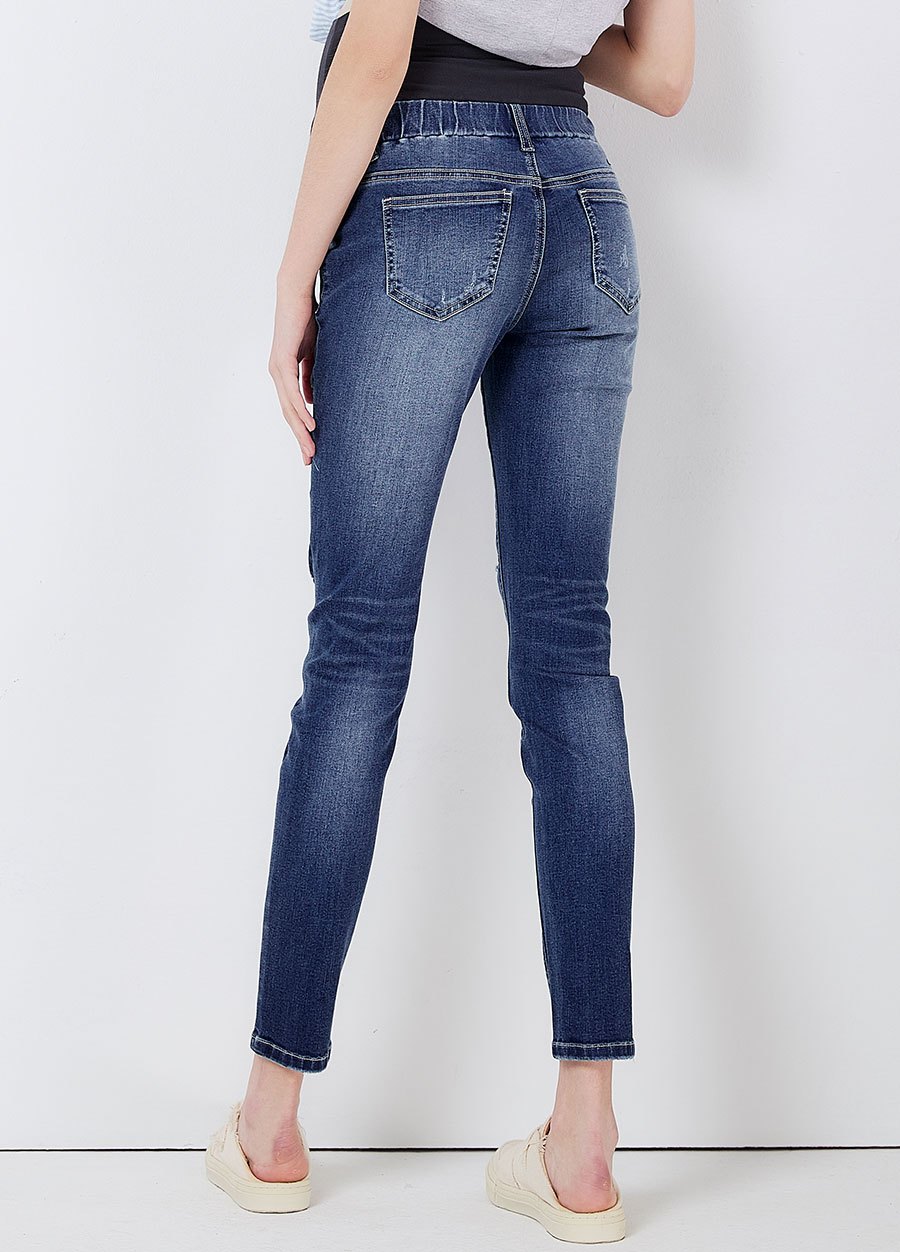 刷破修身窄管牛仔孕婦褲