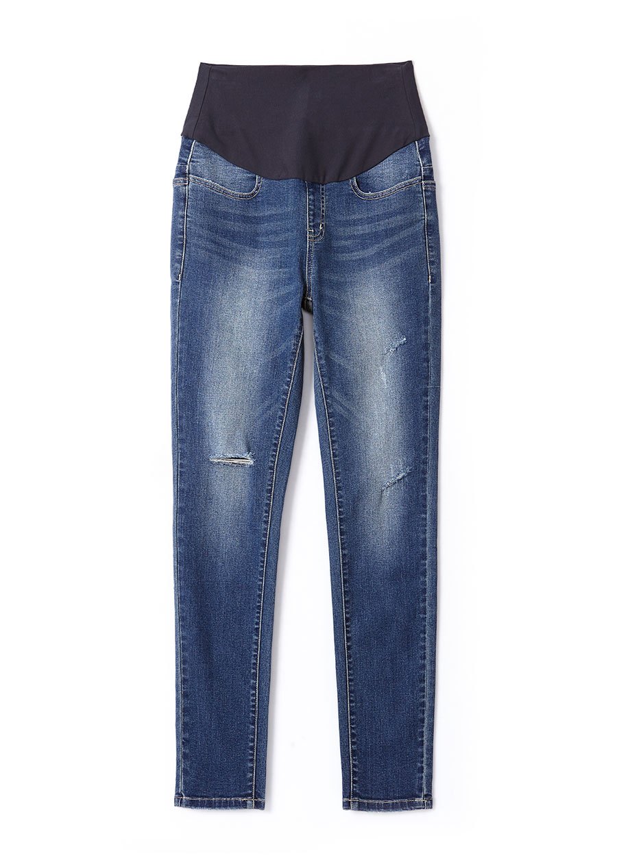 刷破修身窄管牛仔孕婦褲