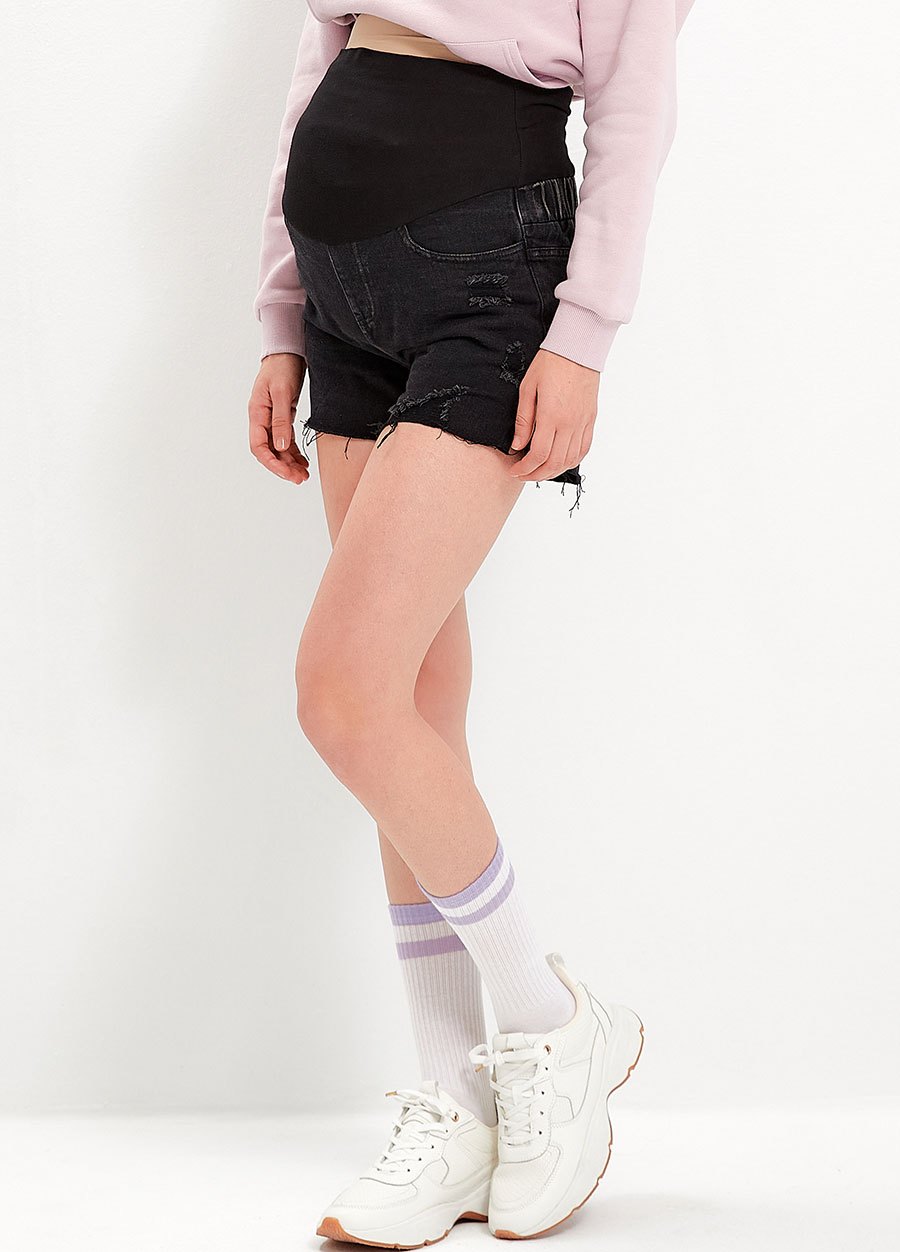 抽鬚割破牛仔孕婦短褲