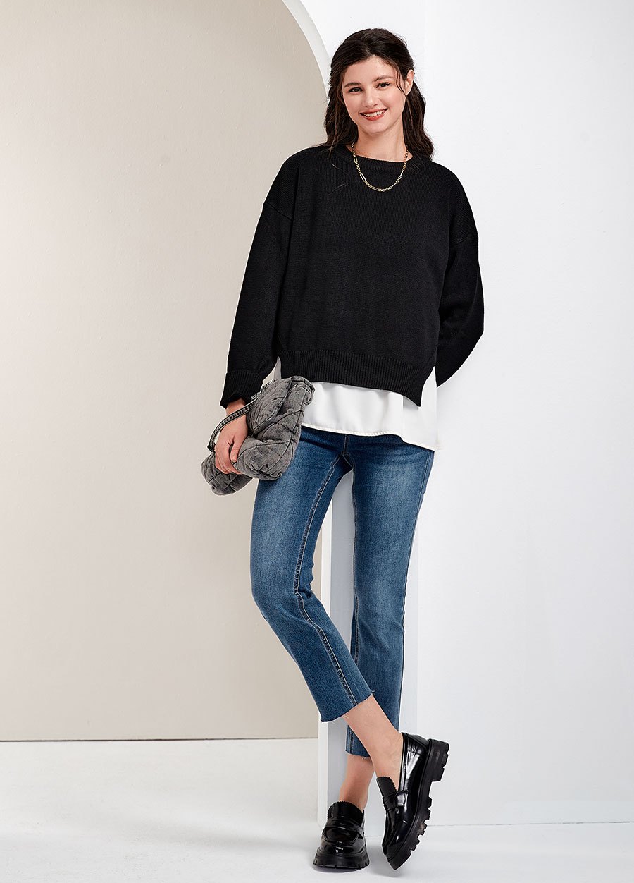 不規則修身九分牛仔孕婦褲