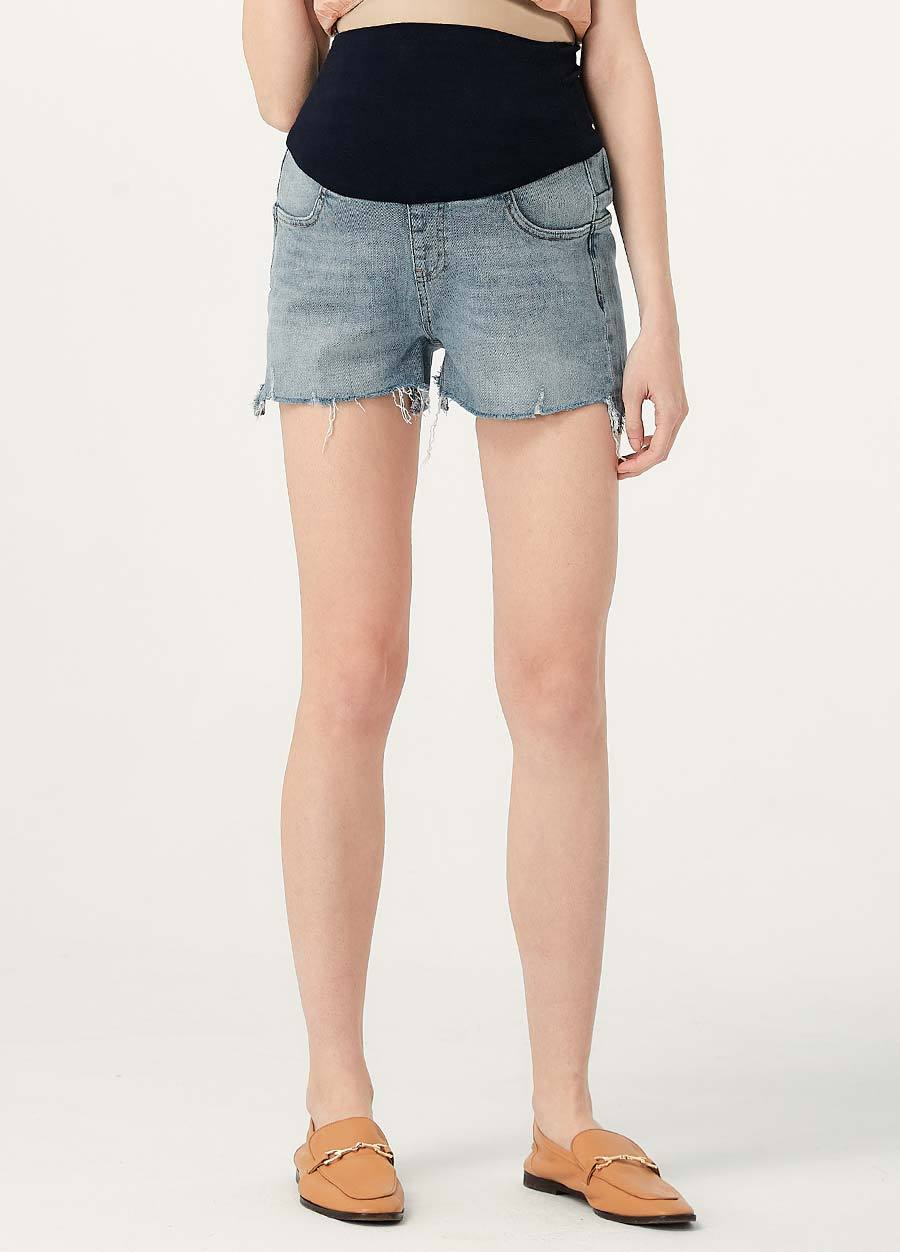 開岔抽鬚牛仔孕婦短褲