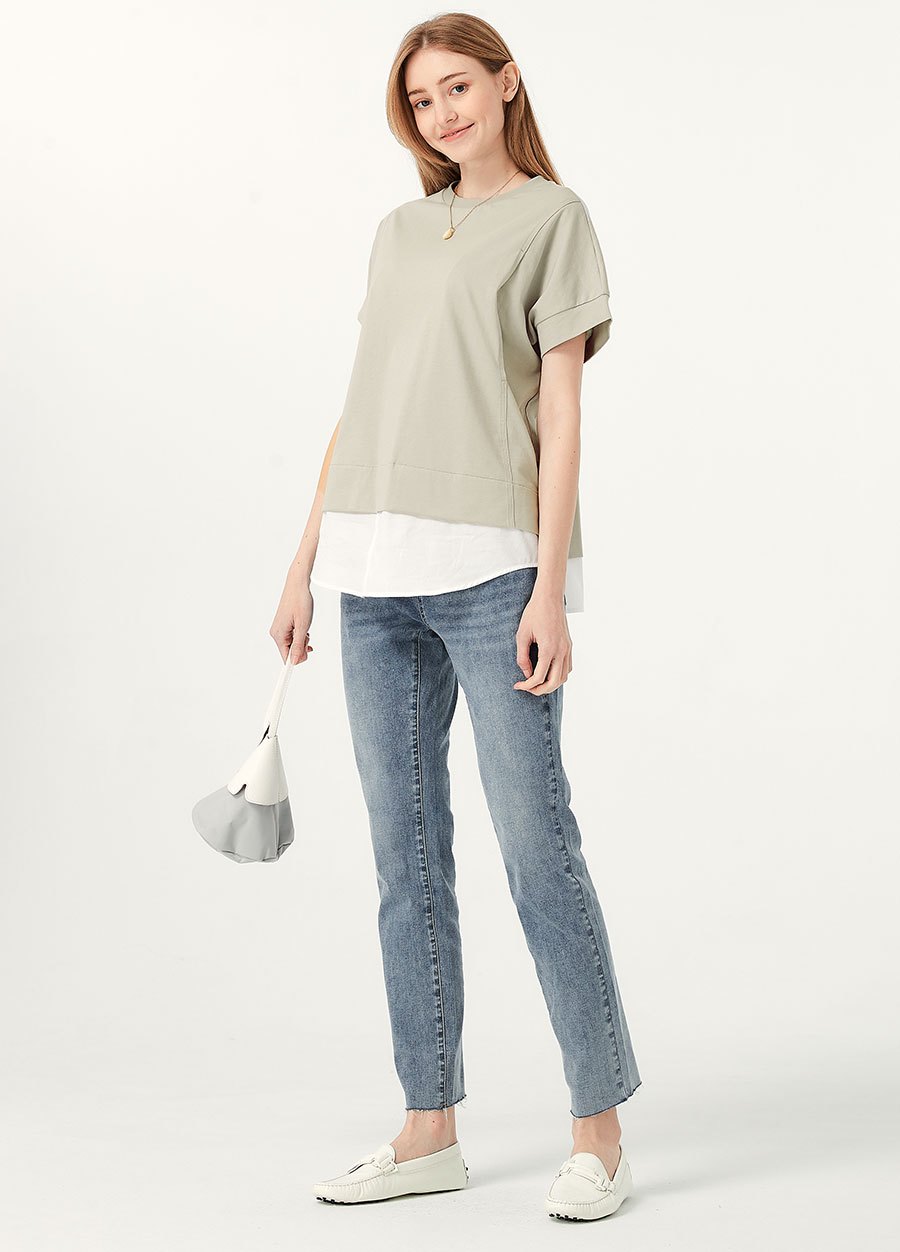 不收邊小直筒牛仔孕婦褲