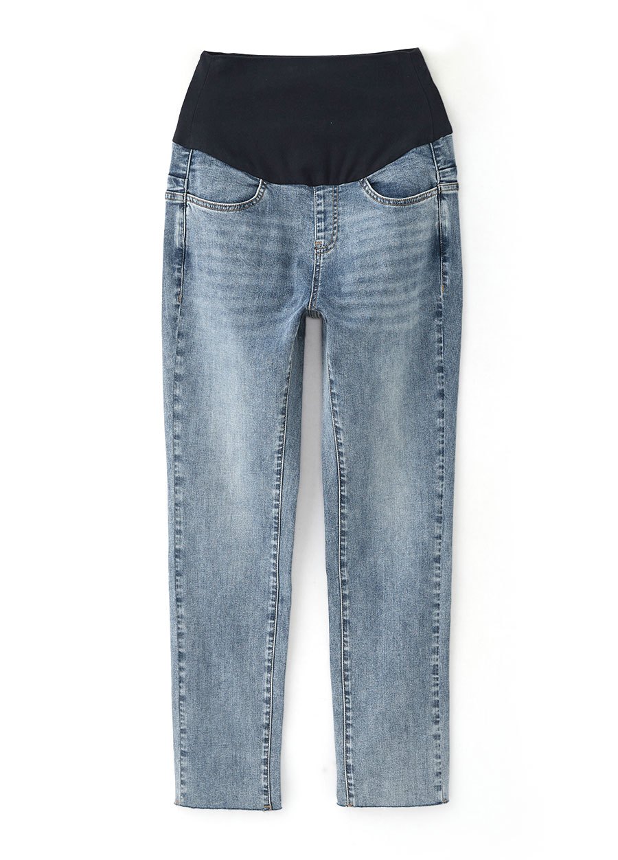 不收邊小直筒牛仔孕婦褲