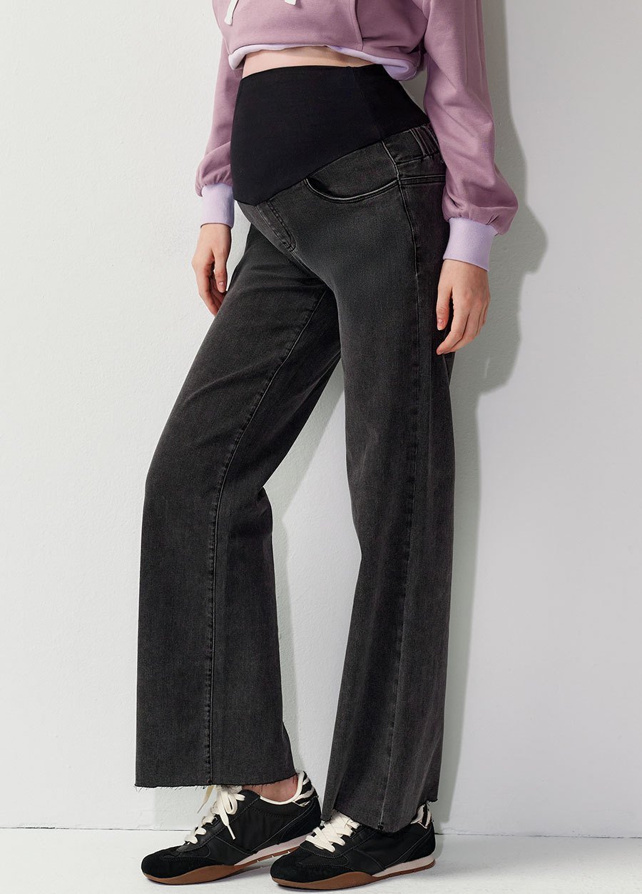 俐落修身牛仔孕婦寬褲