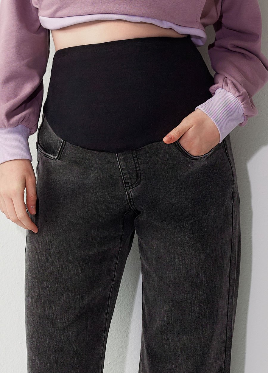 俐落修身牛仔孕婦寬褲