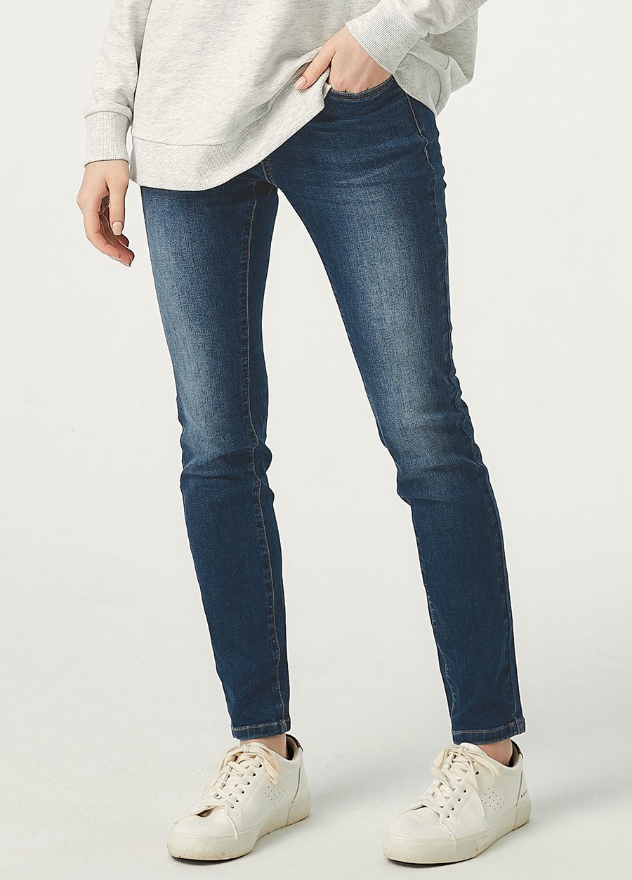 水洗刷色彈性牛仔孕婦褲