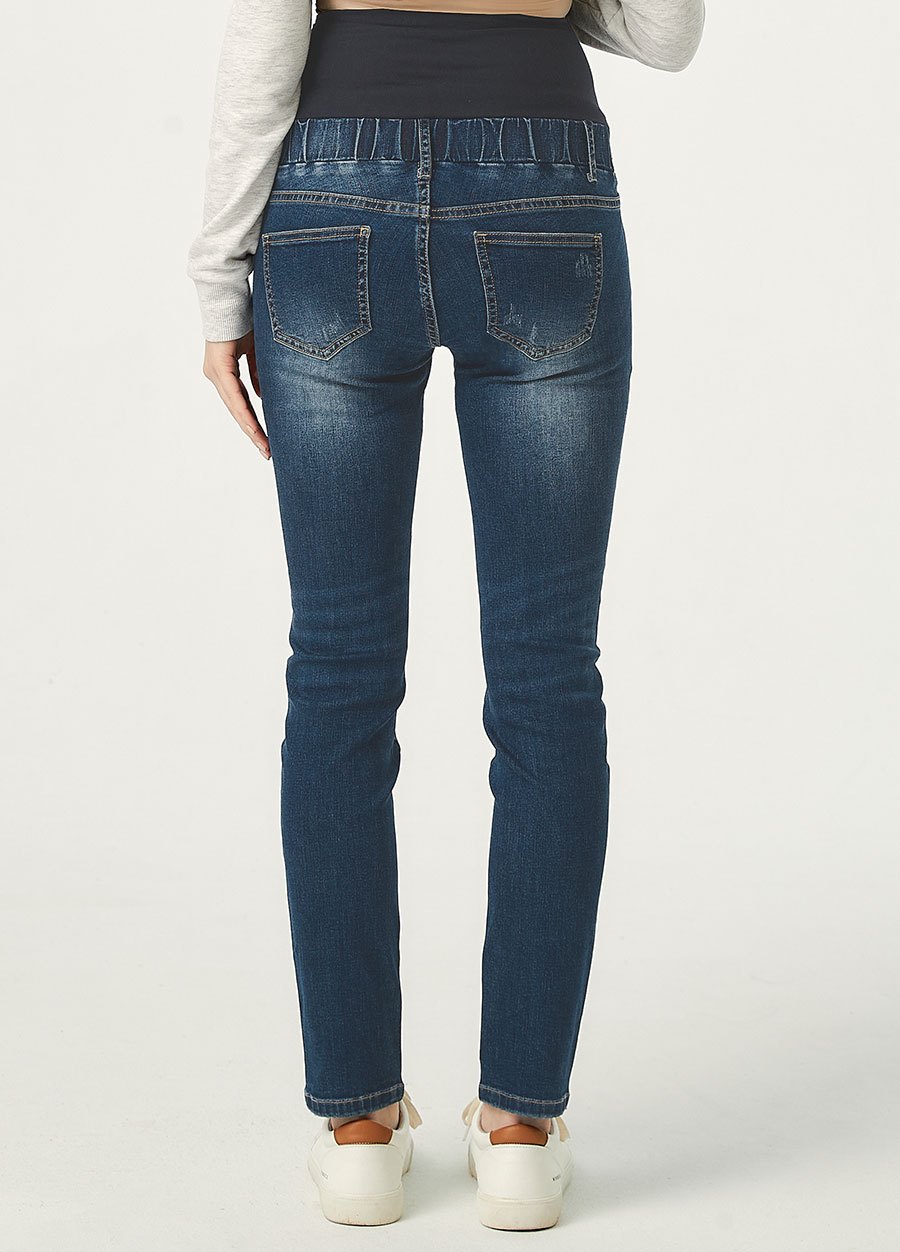 水洗刷色彈性牛仔孕婦褲