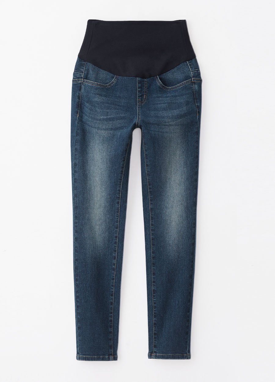 水洗刷色彈性牛仔孕婦褲