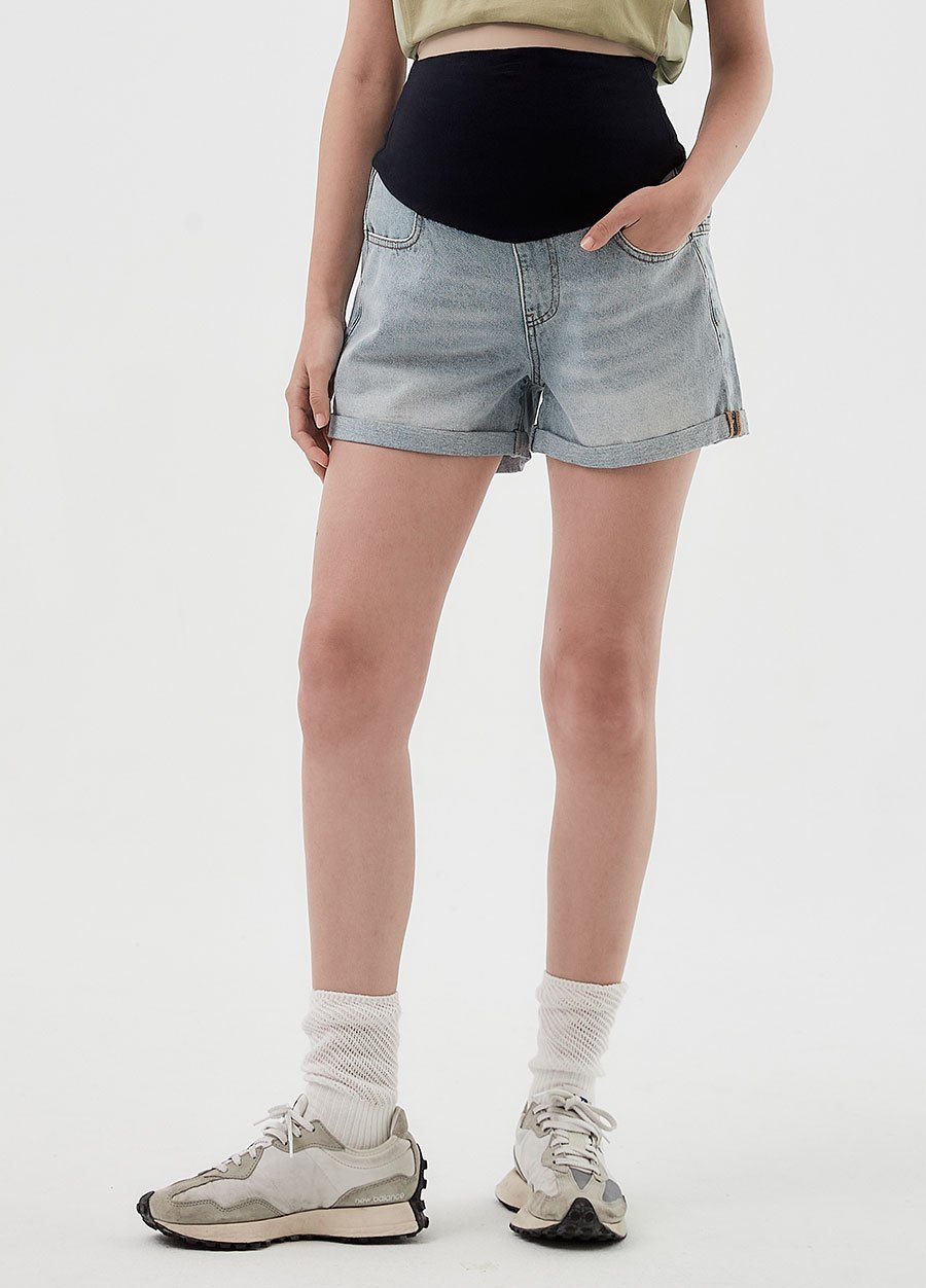 反摺牛仔孕婦短褲