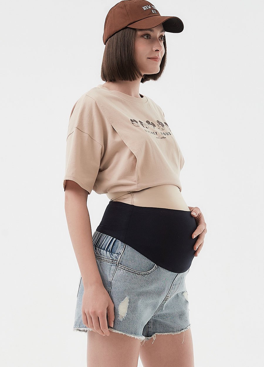 雪花抽鬚牛仔孕婦短褲