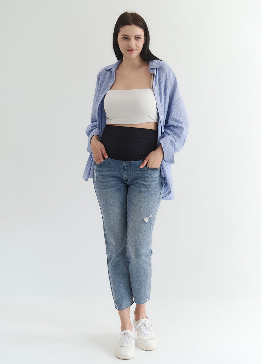 修身男友牛仔孕婦褲