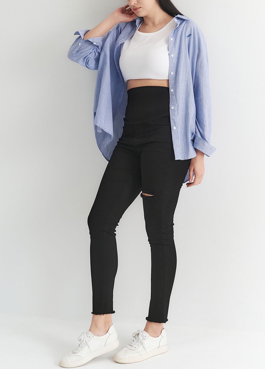 彈力顯瘦割破牛仔孕婦褲