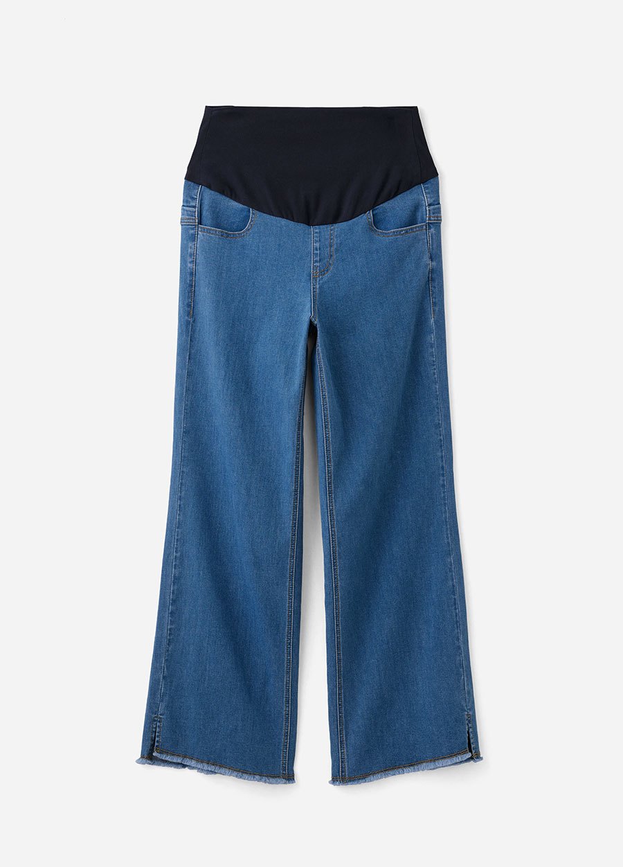 撞色九分牛仔孕婦寬褲
