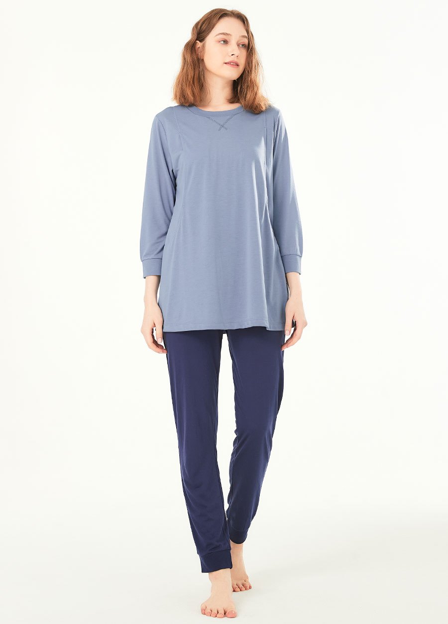 素色撞色孕哺居家服組