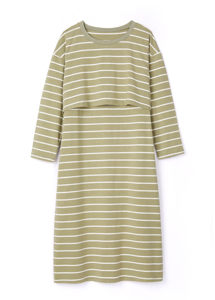 棉質條紋寬鬆孕哺居家洋裝