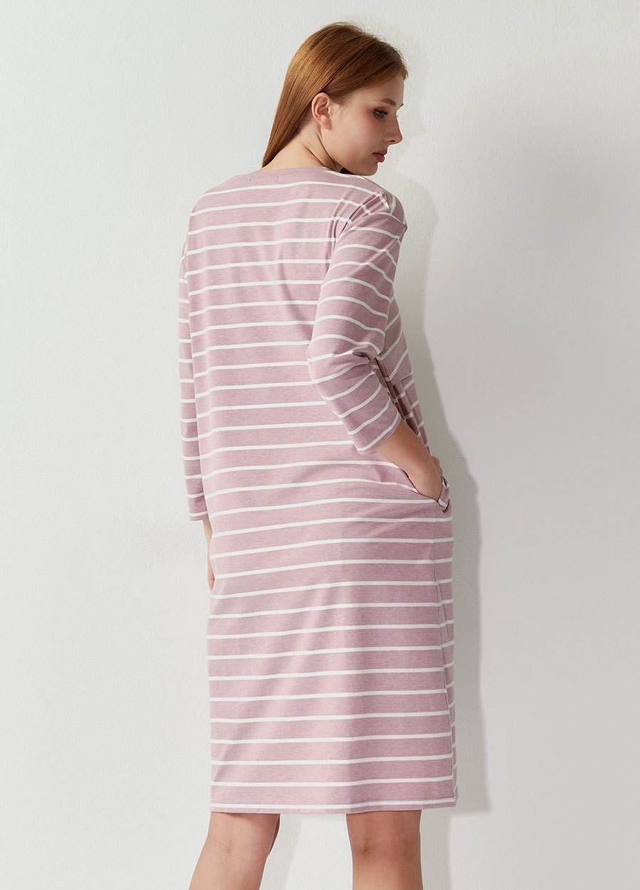 棉質條紋寬鬆孕哺居家洋裝
